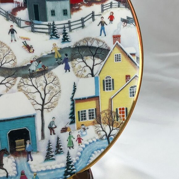 Franklin Mint American Folk Art Collection Winter's Eve Ltd Ed. Decor Plate 1992 - Picture 5 of 7